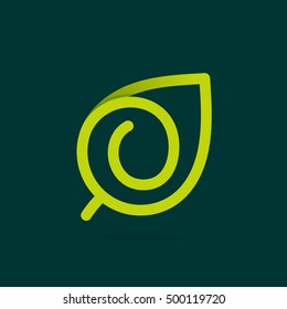 O letter logo in green leaf. Line style icon. Vector ecology elements for posters, t-shirts and cards.