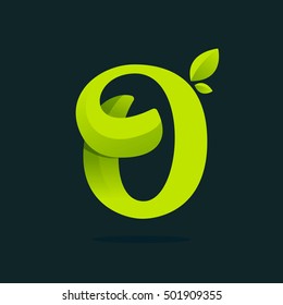 O letter logo with green leaves. Vector ecology elements for web, t-shirts and cards.