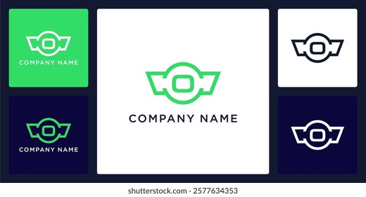 O letter logo and icon with protective wings, vector template