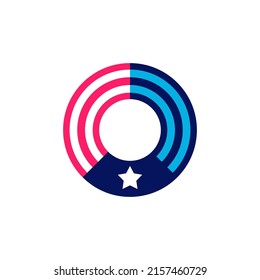 O letter logo made of American Stars and Stripes flag. Vector font for US history and 4th of July celebration in flat style. Perfect for Independence Day cards, invitations, banners.