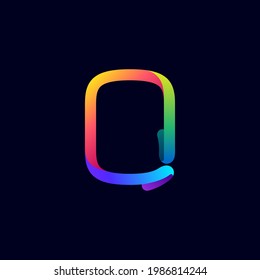 O letter logo made of multicolor gradient neon line. Vector bright icon for multimedia labels, nightlife headlines, cinema posters, casino advertisement etc.