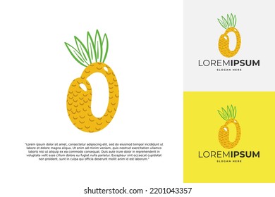 O letter logo made of pineapple. Fruit handmade calligraphy for agricultural identity, restaurant cards, kids t-shirt, summer prints, etc