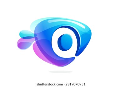 O letter logo made of spring water and dew drops. Environment friendly initial. Pure eco emblem in overlapping watercolor style. 3D realistic icon in round triangle arrow shape. Vector play button.