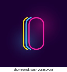 O el logo de la carta está hecho de tres líneas de neón. Tipo de letra vectorial con efecto brillante. Perfecto para la identidad del casino, vívida banner de venta y afiches futuristas. 