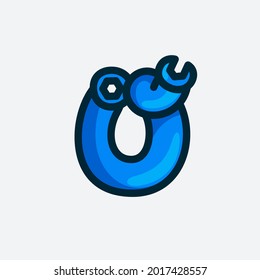 O letter logo made of a wrench. Vector typeface for repair services, tools shop identity, crafts posters, etc.