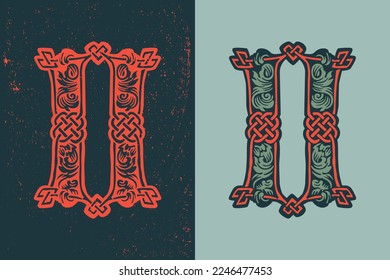 O letter logo in medieval knots lines style. Dim colored drop cap icon. Engraved barbarian emblem. Vintage illuminated initials. Perfect for vintage premium identity, Celtic posters, luxury packaging.
