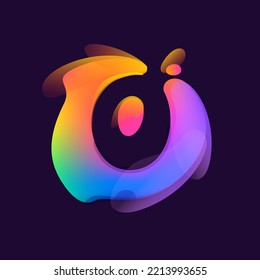 O letter logo in multicolor gradient splash blot. Negative space splash icon. Motion style rainbow glossy emblem. Perfect for cute app, modern nightlife design, vibrant advertising.