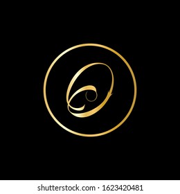 O letter logo with nice black background and gold script font.O letter icon.