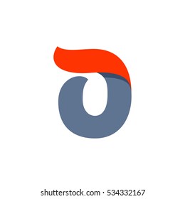 O letter logo with a red flag line. Fast speed vector script type.