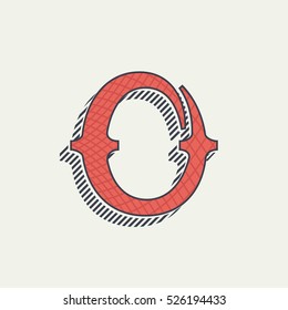 O letter logo. Retro western alphabet with line texture. Slab serif font. Vector vintage typography for your posters, sportswear, club t-shirt, banner, etc.