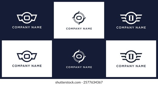 O letter logo set with compass, wing, and ring, editable vector bundle