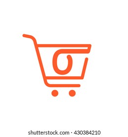 O letter logo with Shopping cart icon.  Vector design element for sale tag, card, corporate identity, label or poster.