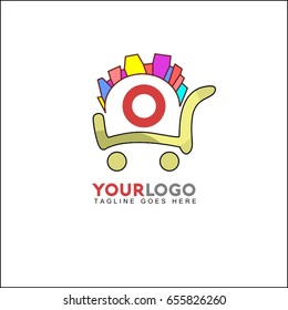 O letter logo with shopping cart . Vector design element for card, corporate identity, store, label or poster.