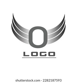 O Logo. Silber-Flügel-Symbol. Silver E-Letter-Logo-Vorlage für Fluggesellschaften