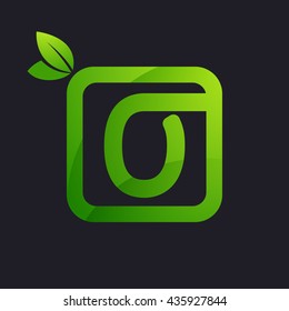 O letter logo in square and green leaves.