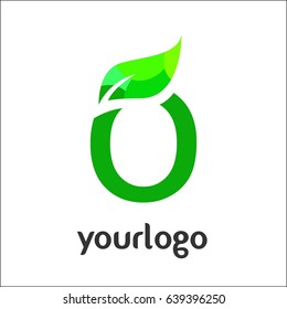 O Letter logo. Vector green alphabet set of eco letters logo with leaves