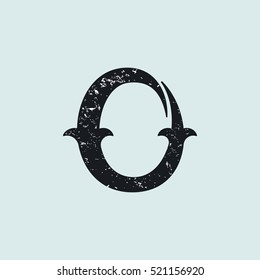 O letter logo. Vintage decorative slab serif with rough grunge texture. Vector font for western, sport or historical labels, posters etc.