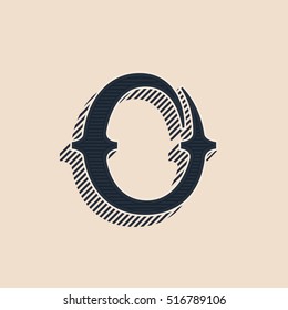 O letter logo in vintage western style with lines shadow. Vector font for labels, posters etc. 