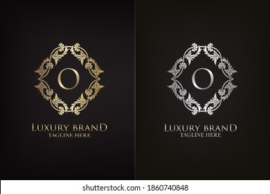 O Letter Luxury Frame Decoration  Initial Logo, Elegance Gold and Silver Ornate Emblem Decorative Frame for wedding or boutique  Logo identity Design