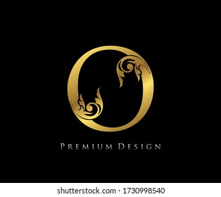 O Letter Luxury Gold Design . Graceful style. Calligraphic beautiful logo. Vintage drawn emblem for book design, brand name, letter stamp, Restaurant, Boutique, Hotel.  