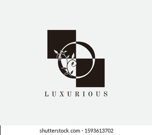 O Letter Luxury Vintage Logo. Minimalist O With Classic Leaves and Square Shape 