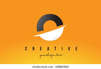 O Letter Modern Logo Design with Swoosh Cutting the Middle Letters and Yellow Background.