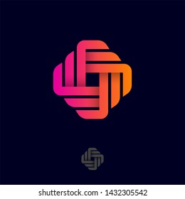O letter. Origami logo. Gradient O Monogram from Ribbons or Paper Strips. Abstract Ornamental Flower, Web, UI Icon.