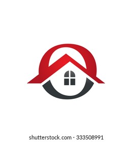 O letter roof shape logo red