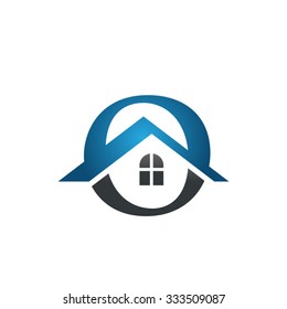 O letter roof shape logo blue