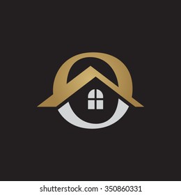 O letter roof shape logo gold black background