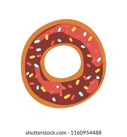 O letter in the shape of sweet glazed cookie, bakery edible font of English alphabet vector Illustration on a white background