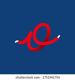 O letter sport logo formed by shoe lace. Vector handwritten script font can be used for workout labels, race headlines, fitness posters, delivery cards etc.