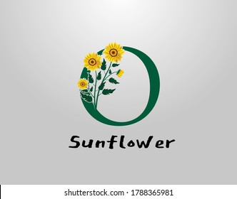 O Letter with sunflower vector design. Flower Plant O Logo Icon. Typography design