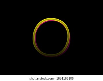 O letter vector design, shadow font logo. Dynamic split pink, yellow color on black background. For social media,design elements, creative poster, web template    

