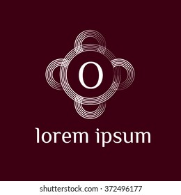 O letter vector logo with circle calligraphic borders (icon, sign, symbol, monogram)
