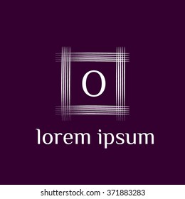 O letter vector logo with square calligraphic border (icon, sign, symbol, monogram)