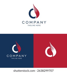 O Letter Wings Logo Design . Red and Blue Flying Wing Icon in a Creative Minimal Style. creative logo design.