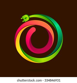 O letter with wire plug icon. Vector design template elements for your application or corporate identity.