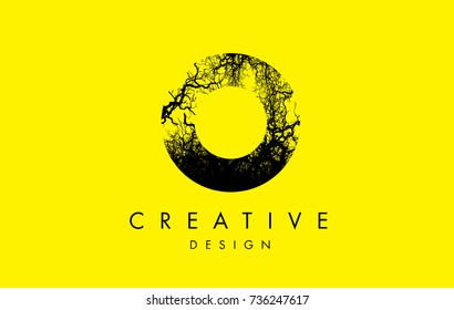 O Logo Letter Made From Black Tree Branches. Tree Letter Design with Minimalist Creative Style.