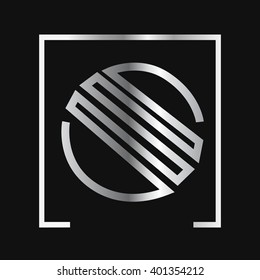 O logo, silver letter , square frame