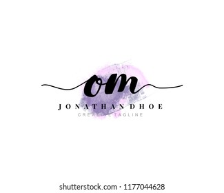 O M Initial watercolor logo on white background. Logo template vector