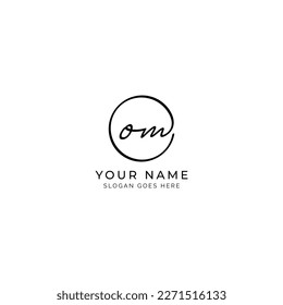 O, M, OM Initial letter handwritten and signature vector logo. Business template in round shape line art