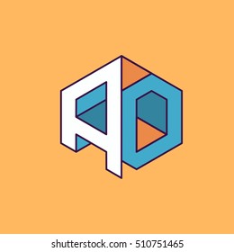 A O  monogram lettering with perspective geometric concept for Corporate business identity design, printing, publication, T-shirt design. vector illustration