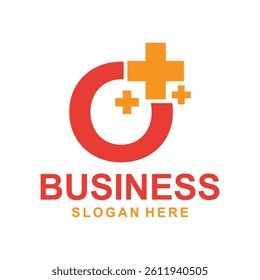 O Monogram with plus medical icon vector design, logotype element for template