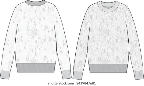  o neck alpaca sweater with long sleeve. flat vector technical sketch with alpaca fabric texture. ready to use for cad mockup.