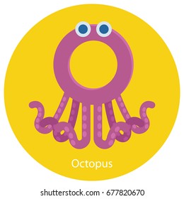 O is for Octopus. Alphabet in form of animals. Flat design illustration