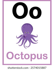 O for octopus vector worksheet for kids