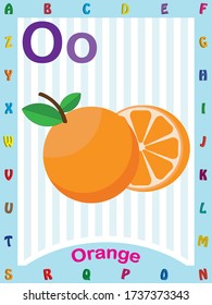 O for orange, childrens abcd text book vector illustration