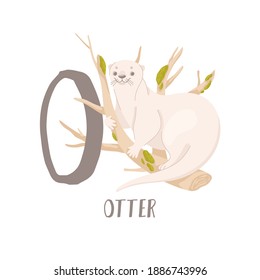 O for otter. Cute animals alphabet for kids education. Vector illustration isolated on white background.