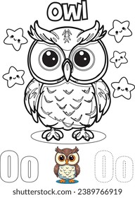 O For Owl Alphabet with Cute Animal illustration Coloring Page Kids Preschool